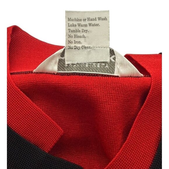 Exclusively Misook Open Jacket Red Black Trim Faux Pockets Shoulder Pads Size L - Picture 9 of 10